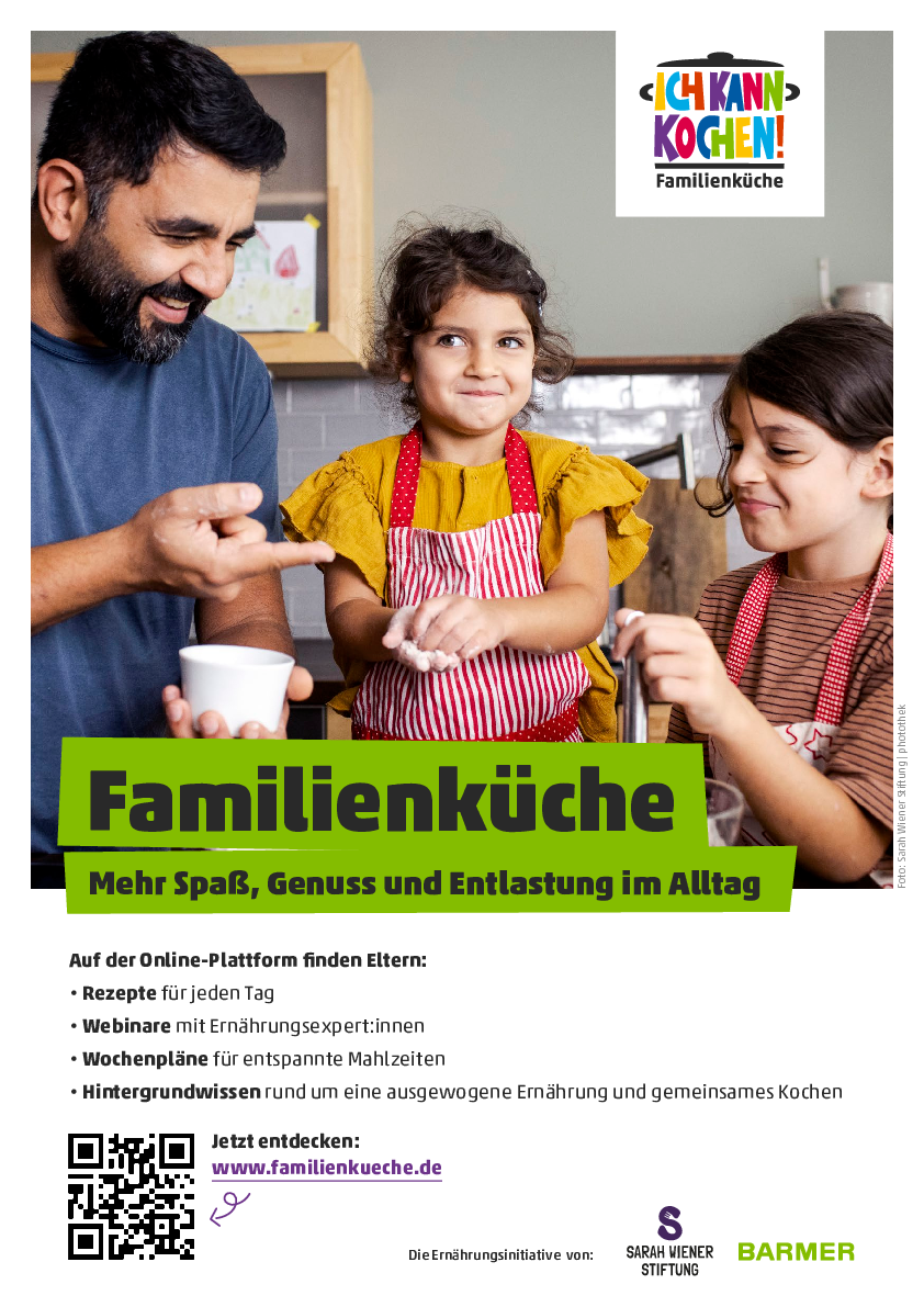 Das Plakat zur Familienküche mit der Sarah Wiener Stiftung