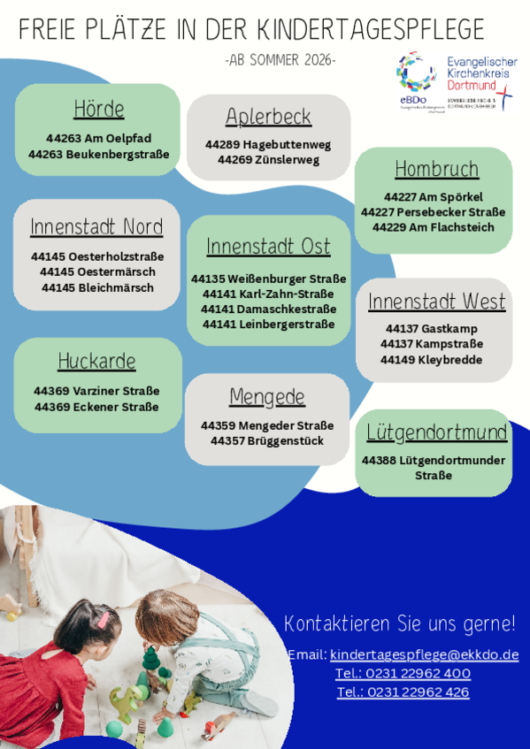 Übersicht freier Plätze in der Kindertagespflege August2026