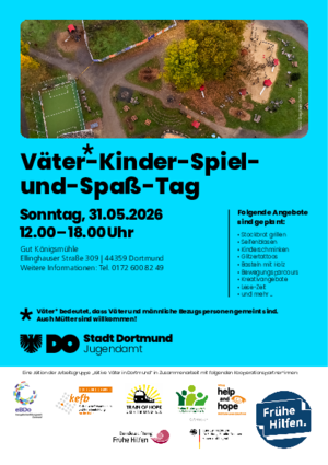 Der Flyer zum Väter-Kinder-Spiel-und-Spaß-Tag auf Gut Königsmühle 